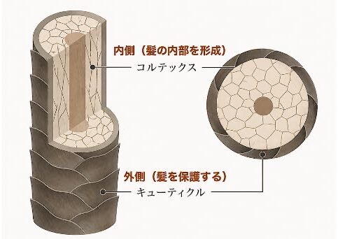 髪のコルテックスとキューティクル