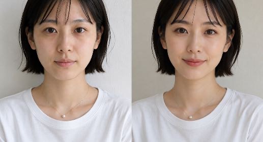 メイクあり、なし比較画像（パールネックレス）
