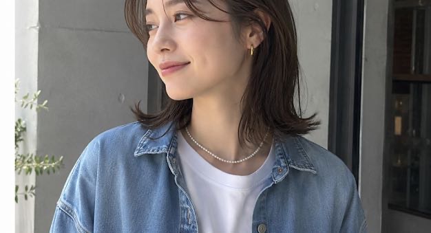 デニム×パールアクセサリーのコーディネート
