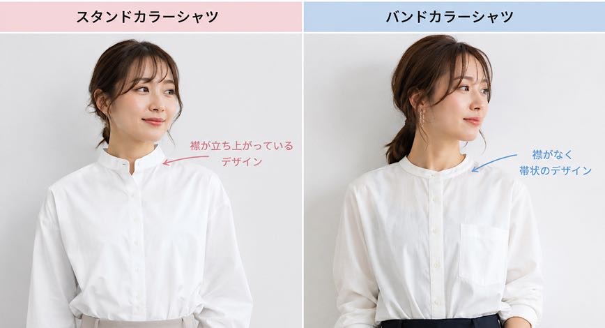 スタンドカラーシャツとバンドカラーシャツの違い